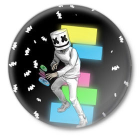 Значок с принтом Marshmello в Белгороде,  металл | круглая форма, металлическая застежка в виде булавки | dj | electro | electronic | marshmello | mask | music | зефир | маршмелоу | музыка