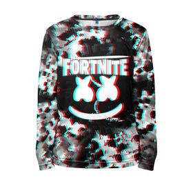 Детский лонгслив 3D с принтом FORTNITE & MARSHMELLO. в Белгороде, 100% полиэстер | длинные рукава, круглый вырез горловины, полуприлегающий силуэт
 | black white | fortnite | fortnite 2 | fortnite x | marshmello | ninja | ninja hyper streamer | ninja streamer | streamer | tyler blevins | дизайн | игра | маршмелло | ниндзя | разрушение | стиль | улыбка | фортнайт | фортнайт 2 