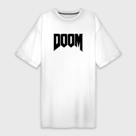 Платье-футболка хлопок с принтом DOOM в Белгороде,  |  | devil | doom | hell | mark of the doom slayer | slayer | ад | гарнил | дум | знаки | иероглифы | компьютерные игры 2019 | преисподняя | символ | солдат