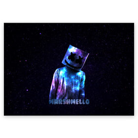Поздравительная открытка с принтом Marshmello в Белгороде, 100% бумага | плотность бумаги 280 г/м2, матовая, на обратной стороне линовка и место для марки
 | marshmello | диджей | звезды | клуб | клубная музыка | космос | маршмеллоу | маршмэлло | маршмэллоу | музыка | небо | ночь | электронная
