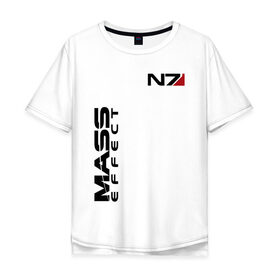 Мужская футболка хлопок Oversize с принтом MASS EFFECT в Белгороде, 100% хлопок | свободный крой, круглый ворот, “спинка” длиннее передней части | logo | n7 | броня | костюм | лого | масс эффект | н7 | стальная броня | шепард