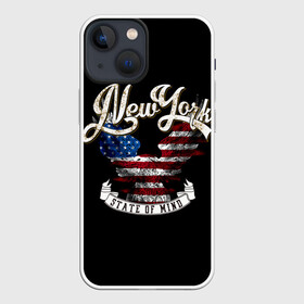 Чехол для iPhone 13 mini с принтом New York, state of mind в Белгороде,  |  | background | best | black | cool | drawing | eagle | flag | graphics | inscription | new york | ribbon | state of mind | text | usa | wings | графика | крутой | крылья | лента | лучший | надпись | нью йорк | орел | рисунок | состояние души | сша | текст |