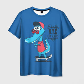 Мужская футболка 3D с принтом Skate NYC в Белгороде, 100% полиэфир | прямой крой, круглый вырез горловины, длина до линии бедер | freestyle | n | skateboard | бейсболка | город | графика | движение | дикий | доска | животное | колёса | красный | крокодил | крутой | надпись | нью йорк | очки | рисунок | ролики | сила | синий | скейтборд | спорт
