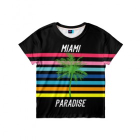 Детская футболка 3D с принтом Miami Paradise в Белгороде, 100% гипоаллергенный полиэфир | прямой крой, круглый вырез горловины, длина до линии бедер, чуть спущенное плечо, ткань немного тянется | america | city | colorful | drawing | grap | miami | palm tree | paradise | recreation | resort | stripes | tree | usa | world | америка | город | графика | дерево | курорт | майами | мировой | надпись | отдых | пальма | полосы | разноцветные | рай | рису