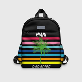 Детский рюкзак 3D с принтом Miami Paradise в Белгороде, 100% полиэстер | лямки с регулируемой длиной, сверху петелька, чтобы рюкзак можно было повесить на вешалку. Основное отделение закрывается на молнию, как и внешний карман. Внутри дополнительный карман. По бокам два дополнительных кармашка | Тематика изображения на принте: america | city | colorful | drawing | grap | miami | palm tree | paradise | recreation | resort | stripes | tree | usa | world | америка | город | графика | дерево | курорт | майами | мировой | надпись | отдых | пальма | полосы | разноцветные | рай | рису