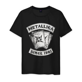 Мужская футболка хлопок с принтом Metallica в Белгороде, 100% хлопок | прямой крой, круглый вырез горловины, длина до линии бедер, слегка спущенное плечо. | heavy metal | metal | metallica | группы | метал | металлика | музыка | рок | трэш метал | хєви метал