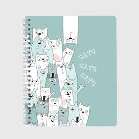 Тетрадь с принтом Cats в Белгороде, 100% бумага | 48 листов, плотность листов — 60 г/м2, плотность картонной обложки — 250 г/м2. Листы скреплены сбоку удобной пружинной спиралью. Уголки страниц и обложки скругленные. Цвет линий — светло-серый
 | background | bug ey | cats | drawing | font | funny | graphics | heap | inscription | kittens | mountain | pets | text | весёлые | гора | графика | домашние | животные | коты | котята | куча | надпись | праздник | пучеглазые | радость | рисунок | румянец 
