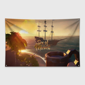 Флаг-баннер с принтом Sea of Thieves в Белгороде, 100% полиэстер | размер 67 х 109 см, плотность ткани — 95 г/м2; по краям флага есть четыре люверса для крепления | blade | captain | game | hat | ken | pirate | sea of thieves | snake | sword | tatoo | woman | игры | пираты