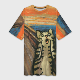 Платье-футболка 3D с принтом Крик котика в Белгороде,  |  | cat | картина | кот | котик | котики | коты | котэ | кошак | крик | мем | приколы