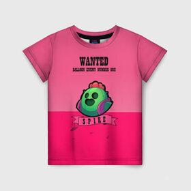 Детская футболка 3D с принтом WANTED Spike в Белгороде, 100% гипоаллергенный полиэфир | прямой крой, круглый вырез горловины, длина до линии бедер, чуть спущенное плечо, ткань немного тянется | brawl | brawl stars | smash bros