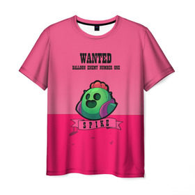 Мужская футболка 3D с принтом WANTED Spike в Белгороде, 100% полиэфир | прямой крой, круглый вырез горловины, длина до линии бедер | Тематика изображения на принте: brawl | brawl stars | smash bros