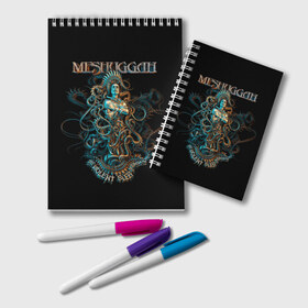 Блокнот с принтом Meshuggah в Белгороде, 100% бумага | 48 листов, плотность листов — 60 г/м2, плотность картонной обложки — 250 г/м2. Листы скреплены удобной пружинной спиралью. Цвет линий — светло-серый
 | djent | jens kidman | meshuggah | metal | грув метал | группы | метал | мешуга | музыка | рок