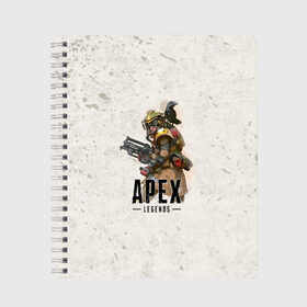 Тетрадь с принтом Apex Legends в Белгороде, 100% бумага | 48 листов, плотность листов — 60 г/м2, плотность картонной обложки — 250 г/м2. Листы скреплены сбоку удобной пружинной спиралью. Уголки страниц и обложки скругленные. Цвет линий — светло-серый
 | apex | apex legends | titanfall | апекс | игра | королевская битва | легенд | легенда | легендс | легенды | пехота | пилот | роботы | спектры | стрелялка | титанфол | титаны | шутер