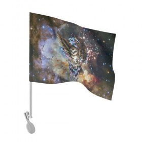Флаг для автомобиля с принтом сова космическая в Белгороде, 100% полиэстер | Размер: 30*21 см | owl | галактика | звезды | космос | млечный путь | ночь | птица | сова | филин