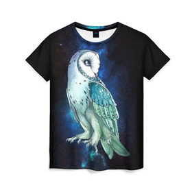 Женская футболка 3D с принтом космическая сова в Белгороде, 100% полиэфир ( синтетическое хлопкоподобное полотно) | прямой крой, круглый вырез горловины, длина до линии бедер | owl | галактика | звезды | космос | млечный путь | ночь | птица | сова | филин