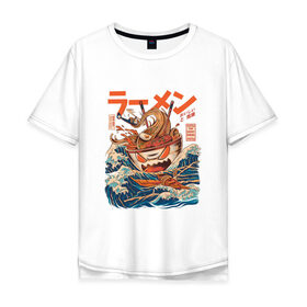 Мужская футболка хлопок Oversize с принтом Great Ramen off Kanagawa в Белгороде, 100% хлопок | свободный крой, круглый ворот, “спинка” длиннее передней части | kanagawa | ramen | аниме | большая волна в канагаве | рамен | рамен в канагаве