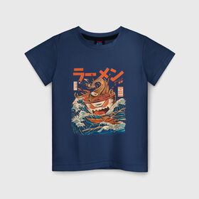 Детская футболка хлопок с принтом Great Ramen off Kanagawa в Белгороде, 100% хлопок | круглый вырез горловины, полуприлегающий силуэт, длина до линии бедер | Тематика изображения на принте: kanagawa | ramen | аниме | большая волна в канагаве | рамен | рамен в канагаве
