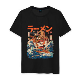 Мужская футболка хлопок с принтом Great Ramen off Kanagawa в Белгороде, 100% хлопок | прямой крой, круглый вырез горловины, длина до линии бедер, слегка спущенное плечо. | kanagawa | ramen | аниме | большая волна в канагаве | рамен | рамен в канагаве