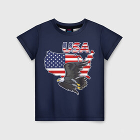 Детская футболка 3D с принтом USA в Белгороде, 100% гипоаллергенный полиэфир | прямой крой, круглый вырез горловины, длина до линии бедер, чуть спущенное плечо, ткань немного тянется | america | bald | bir | eagle | flag | stars and stripes | usa | америка | белоголовый | графика | жизни | звездно полосатый | иллюстрация | искусство | карта | контур | летит | мода | орёл | птица | рисунок | силуэт | символ