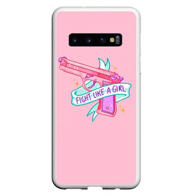 Чехол для Samsung Galaxy S10 с принтом FIGHT LIKE A GIRL в Белгороде, Силикон | Область печати: задняя сторона чехла, без боковых панелей | Тематика изображения на принте: 8 марта | feminism | girl power | like a girl | venus | весна | женщины | международный женский день | подарок | феминизм