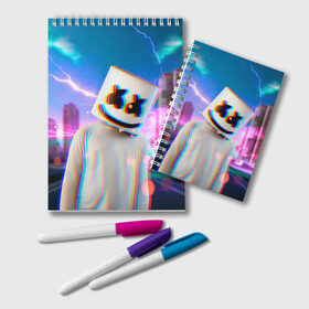 Блокнот с принтом Marshmello Glitch в Белгороде, 100% бумага | 48 листов, плотность листов — 60 г/м2, плотность картонной обложки — 250 г/м2. Листы скреплены удобной пружинной спиралью. Цвет линий — светло-серый
 | Тематика изображения на принте: christopher | comstock | dj | dotcom | fortnite | friends | glitch | marshmallow | marshmello | usa | глитч | диджей | друзья | зефир | комсток | крис | мармелад | маршмэллоу | молнии | музыка | продюсер | сша | фортнайт | хаус | электро