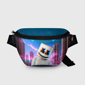 Поясная сумка 3D с принтом Marshmello Glitch в Белгороде, 100% полиэстер | плотная ткань, ремень с регулируемой длиной, внутри несколько карманов для мелочей, основное отделение и карман с обратной стороны сумки застегиваются на молнию | christopher | comstock | dj | dotcom | fortnite | friends | glitch | marshmallow | marshmello | usa | глитч | диджей | друзья | зефир | комсток | крис | мармелад | маршмэллоу | молнии | музыка | продюсер | сша | фортнайт | хаус | электро