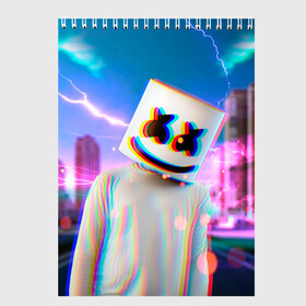 Скетчбук с принтом Marshmello Glitch в Белгороде, 100% бумага
 | 48 листов, плотность листов — 100 г/м2, плотность картонной обложки — 250 г/м2. Листы скреплены сверху удобной пружинной спиралью | Тематика изображения на принте: christopher | comstock | dj | dotcom | fortnite | friends | glitch | marshmallow | marshmello | usa | глитч | диджей | друзья | зефир | комсток | крис | мармелад | маршмэллоу | молнии | музыка | продюсер | сша | фортнайт | хаус | электро