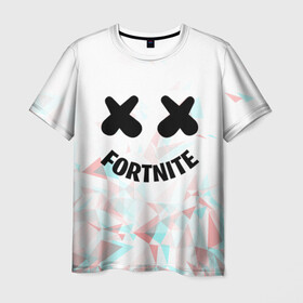 Мужская футболка 3D с принтом FORTNITE x MARSHMELLO в Белгороде, 100% полиэфир | прямой крой, круглый вырез горловины, длина до линии бедер | 2019 | dj | fortnite | game | glitch | marshmello | usa | америка | глитч | игра | клубная музыка | маршмелло | музыка | музыкант | ф | фортнайт