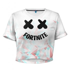 Женская футболка Cropp-top с принтом FORTNITE x MARSHMELLO в Белгороде, 100% полиэстер | круглая горловина, длина футболки до линии талии, рукава с отворотами | 2019 | dj | fortnite | game | glitch | marshmello | usa | америка | глитч | игра | клубная музыка | маршмелло | музыка | музыкант | ф | фортнайт