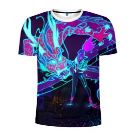 Мужская футболка 3D спортивная с принтом League Of Legends Neon Dragon в Белгороде, 100% полиэстер с улучшенными характеристиками | приталенный силуэт, круглая горловина, широкие плечи, сужается к линии бедра | akali | dragon | kda | league of egends | lol | neon | дракон | неон | персонаж