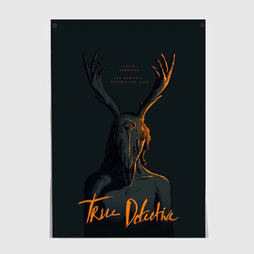 Постер с принтом True Detective в Белгороде, 100% бумага
 | бумага, плотность 150 мг. Матовая, но за счет высокого коэффициента гладкости имеет небольшой блеск и дает на свету блики, но в отличии от глянцевой бумаги не покрыта лаком | carcosa | true detective | каркоса | криминал | мистика | настоящий детектив | раст коул | религия | ритуал | рога | символ | эзотерика