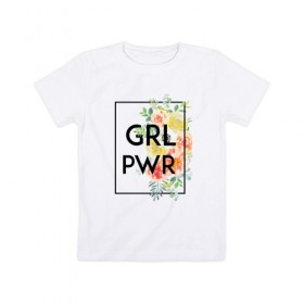 Детская футболка хлопок с принтом GRL PWR в Белгороде, 100% хлопок | круглый вырез горловины, полуприлегающий силуэт, длина до линии бедер | 8 марта | feminism | girl power | like a girl | venus | весна | женщины | международный женский день | подарок | феминизм