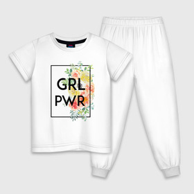 Детская пижама хлопок с принтом GRL PWR в Белгороде, 100% хлопок |  брюки и футболка прямого кроя, без карманов, на брюках мягкая резинка на поясе и по низу штанин
 | Тематика изображения на принте: 8 марта | feminism | girl power | like a girl | venus | весна | женщины | международный женский день | подарок | феминизм