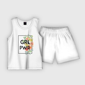 Детская пижама с шортами хлопок с принтом GRL PWR в Белгороде,  |  | Тематика изображения на принте: 8 марта | feminism | girl power | like a girl | venus | весна | женщины | международный женский день | подарок | феминизм
