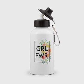 Бутылка спортивная с принтом GRL PWR в Белгороде, металл | емкость — 500 мл, в комплекте две пластиковые крышки и карабин для крепления | 8 марта | feminism | girl power | like a girl | venus | весна | женщины | международный женский день | подарок | феминизм