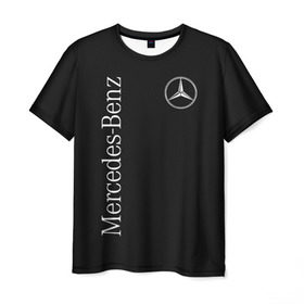 Мужская футболка 3D с принтом MERCEDES-BENZ (2 стороны) в Белгороде, 100% полиэфир | прямой крой, круглый вырез горловины, длина до линии бедер | Тематика изображения на принте: amg | benz | carbon | logo | mercedes | амг | бенз | бенс | бенц | гелик | карбон | лого | мерин | мерс | мерседес | на спине
