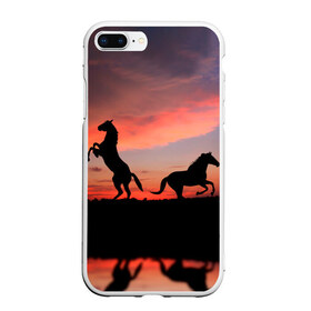 Чехол для iPhone 7Plus/8 Plus матовый с принтом Кони на закате в Белгороде, Силикон | Область печати: задняя сторона чехла, без боковых панелей | животные | закат | кони | конь | лошади | лошадь | природа