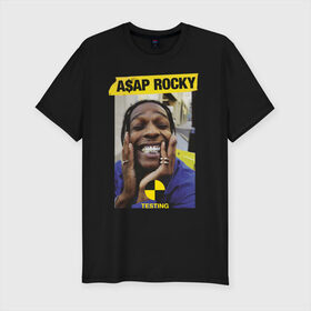 Мужская футболка премиум с принтом A$AP ROCKY в Белгороде, 92% хлопок, 8% лайкра | приталенный силуэт, круглый вырез ворота, длина до линии бедра, короткий рукав | aap | asap | mob | rap | rocky | testing | асап | банда | моб | раким | реп | роки | рэп | рэпер | тестинг | эйсап | эсап