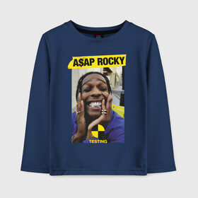 Детский лонгслив хлопок с принтом ASAP ROCKY в Белгороде, 100% хлопок | круглый вырез горловины, полуприлегающий силуэт, длина до линии бедер | aap | asap | mob | rap | rocky | testing | асап | банда | моб | раким | реп | роки | рэп | рэпер | тестинг | эйсап | эсап