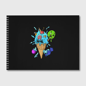 Альбом для рисования с принтом Мороженое Монстр в Белгороде, 100% бумага
 | матовая бумага, плотность 200 мг. | candy | ice cream | marshmallow | monster | monsters | oreo | sweets | zombie | зомби | леденец | леденцы | маршмеллоу | монстр | монстры | мороженое | орео | сладости