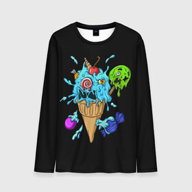 Мужской лонгслив 3D с принтом Мороженое Монстр в Белгороде, 100% полиэстер | длинные рукава, круглый вырез горловины, полуприлегающий силуэт | Тематика изображения на принте: candy | ice cream | marshmallow | monster | monsters | oreo | sweets | zombie | зомби | леденец | леденцы | маршмеллоу | монстр | монстры | мороженое | орео | сладости