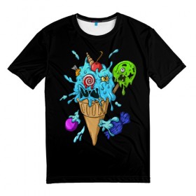 Мужская футболка 3D с принтом Мороженое Монстр в Белгороде, 100% полиэфир | прямой крой, круглый вырез горловины, длина до линии бедер | Тематика изображения на принте: candy | ice cream | marshmallow | monster | monsters | oreo | sweets | zombie | зомби | леденец | леденцы | маршмеллоу | монстр | монстры | мороженое | орео | сладости