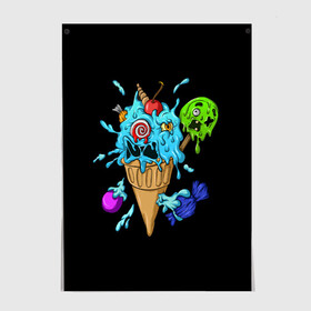 Постер с принтом Мороженое Монстр в Белгороде, 100% бумага
 | бумага, плотность 150 мг. Матовая, но за счет высокого коэффициента гладкости имеет небольшой блеск и дает на свету блики, но в отличии от глянцевой бумаги не покрыта лаком | candy | ice cream | marshmallow | monster | monsters | oreo | sweets | zombie | зомби | леденец | леденцы | маршмеллоу | монстр | монстры | мороженое | орео | сладости