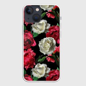 Чехол для iPhone 13 mini с принтом Розы в Белгороде,  |  | f | flora | flowers | greens | leaves | nature | ornament | patterns | petals | red | roses | style | white | youth | белые | зелень | иллюстрация | красные | лепестки | листья | мода | молодежная | орнамент | природа | розовые | розы | стиль | узоры | фл