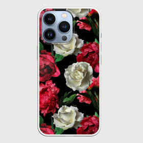 Чехол для iPhone 13 Pro с принтом Розы в Белгороде,  |  | f | flora | flowers | greens | leaves | nature | ornament | patterns | petals | red | roses | style | white | youth | белые | зелень | иллюстрация | красные | лепестки | листья | мода | молодежная | орнамент | природа | розовые | розы | стиль | узоры | фл