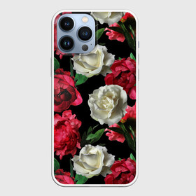 Чехол для iPhone 13 Pro Max с принтом Розы в Белгороде,  |  | f | flora | flowers | greens | leaves | nature | ornament | patterns | petals | red | roses | style | white | youth | белые | зелень | иллюстрация | красные | лепестки | листья | мода | молодежная | орнамент | природа | розовые | розы | стиль | узоры | фл