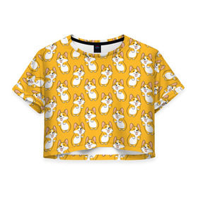 Женская футболка Cropp-top с принтом Корги Паттерн 2 в Белгороде, 100% полиэстер | круглая горловина, длина футболки до линии талии, рукава с отворотами | веселый | лапочка | милый | мимими | оранжевый | пес | песик | собака | счастье | щенок