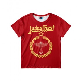 Детская футболка 3D с принтом Judas Priest в Белгороде, 100% гипоаллергенный полиэфир | прямой крой, круглый вырез горловины, длина до линии бедер, чуть спущенное плечо, ткань немного тянется | judas priest | metal | rock | группы | метал | музыка | рок | хард рок | хэви метал