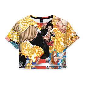 Женская футболка Cropp-top с принтом One Piece в Белгороде, 100% полиэстер | круглая горловина, длина футболки до линии талии, рукава с отворотами | Тематика изображения на принте: anime | asian | asiatic | big | cat | crow | giant | hat | huge | japonese | karasu | kyojin | manga | neko | one piece | oppai | oriental | power | powerful | tophat | weapon | woma | аниме | манга | япония