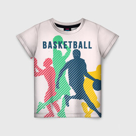 Детская футболка 3D с принтом Баскетбол в Белгороде, 100% гипоаллергенный полиэфир | прямой крой, круглый вырез горловины, длина до линии бедер, чуть спущенное плечо, ткань немного тянется | баскет | баскетбол | вип | дизайн | люди | мяч | новинка | спорт | спортсмен | топ | тренд | человек